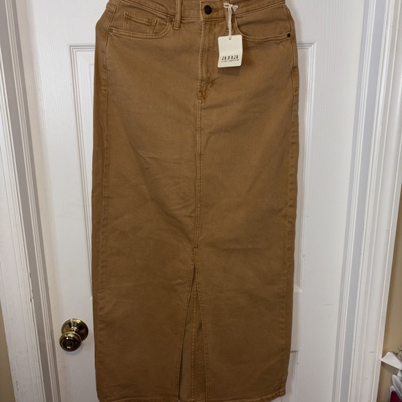 A.N.A. Women's High Rise Long Denim Maxi Skirt Yellow Gold  Front Slit Size 2 - Picture 1 of 7
